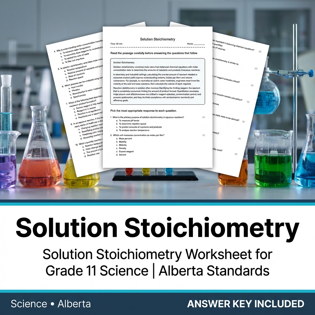 Solution Stoichiometry Worksheet for Grade 11 Science | Alberta Standards