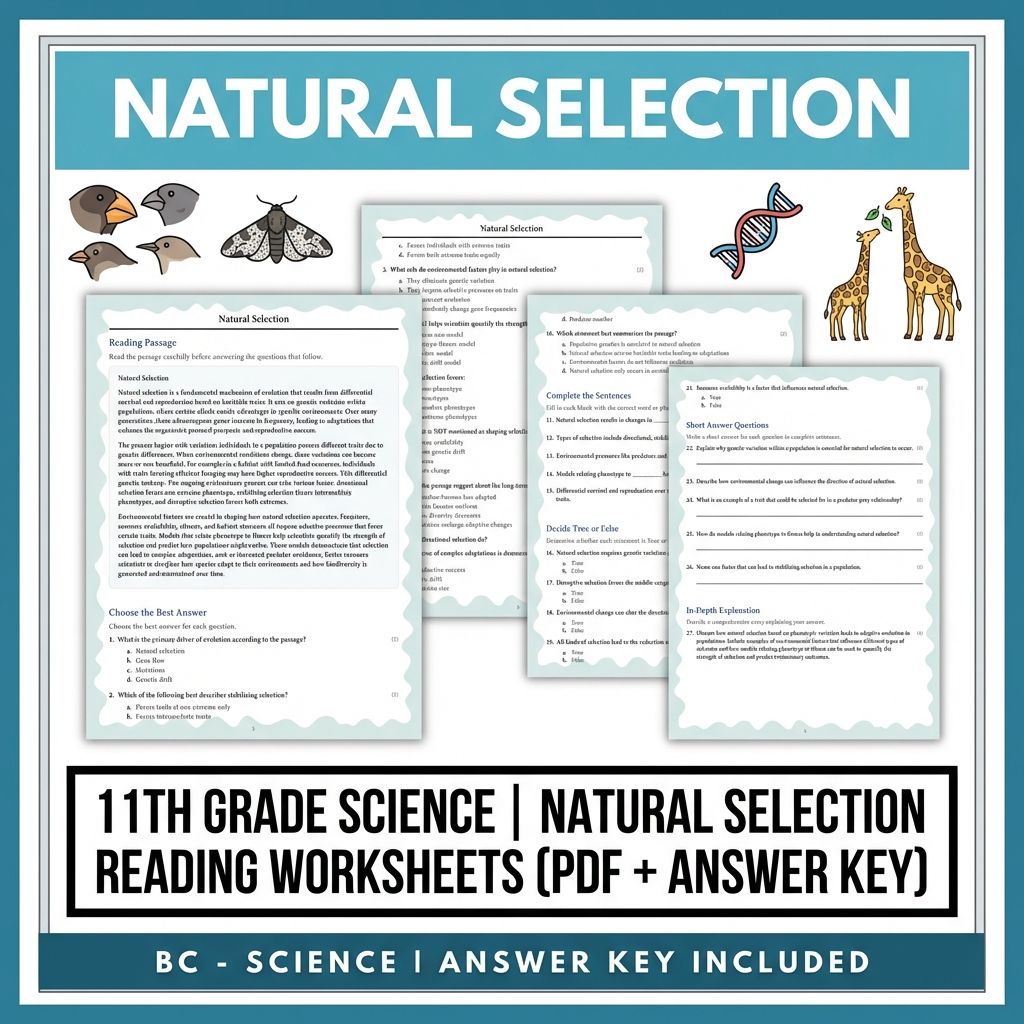 11th Grade Science | Natural Selection Reading Worksheets (PDF + Answer Key)