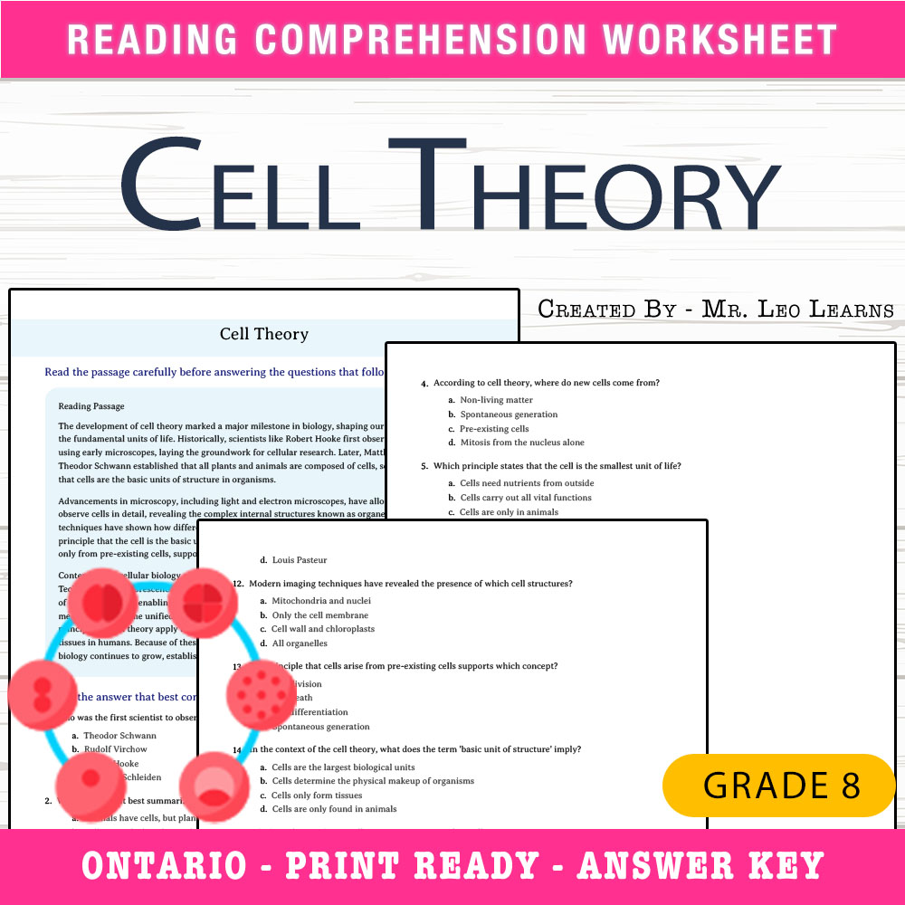 Grade 8 Science worksheet worksheet — Grade 8 Science — Cell Theory Worksheet for Mastery — page 1