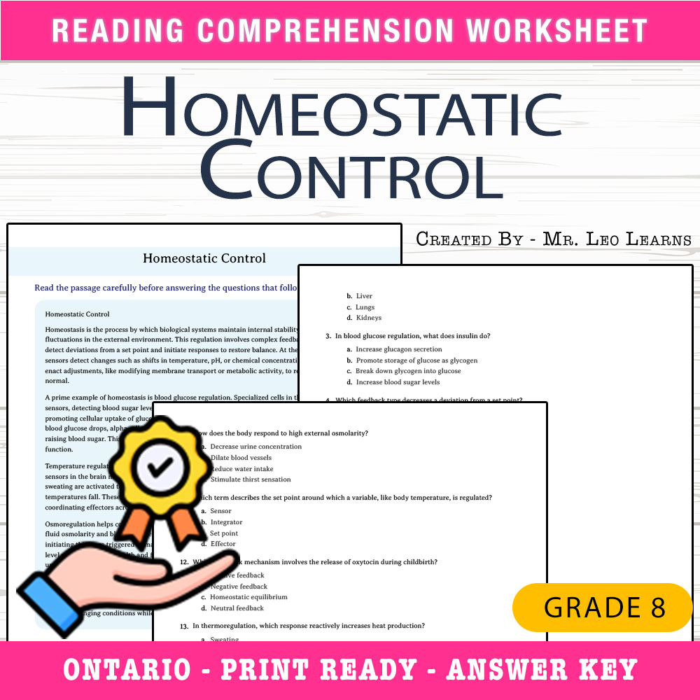 Grade 8 Science worksheet worksheet — Grade 8 Science — Homeostatic Control Worksheet for Mastery — page 1