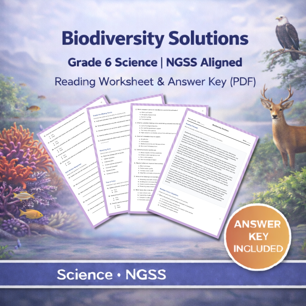 6th Grade Science | Biodiversity Solutions | Worksheet (NGSS Aligned)