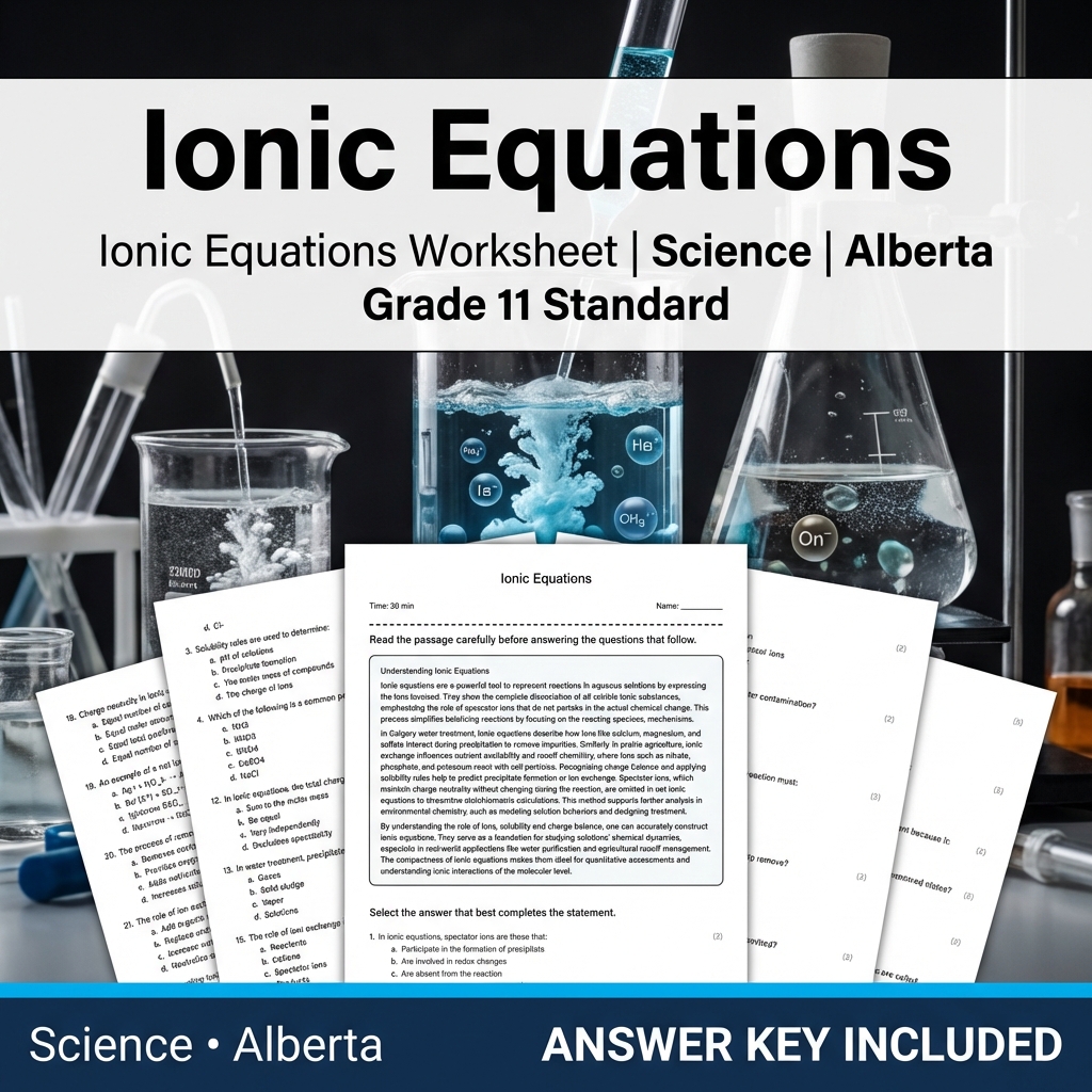 Ionic Equations Worksheet | Science | Alberta Grade 11 Standard