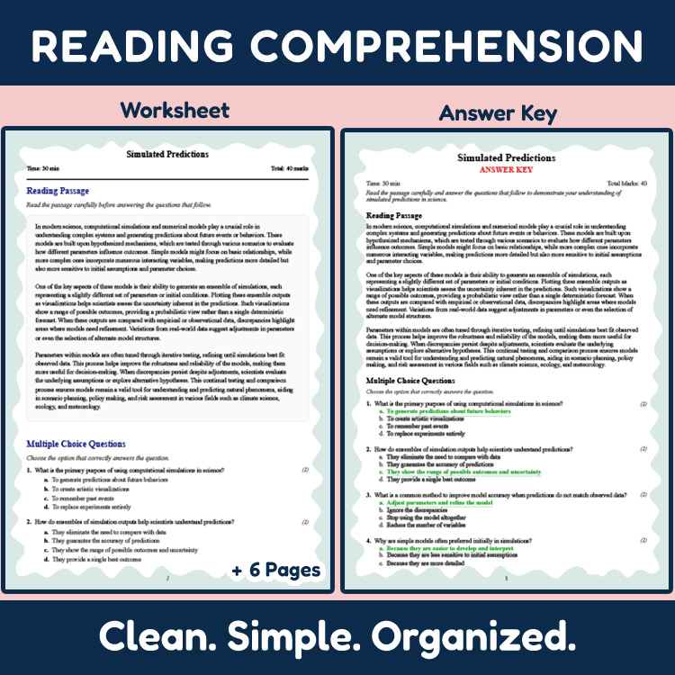 Grade 9 Science reading worksheets worksheet — Grade 9 Science | Simulated Predictions Reading Worksheet (PDF with Answer…