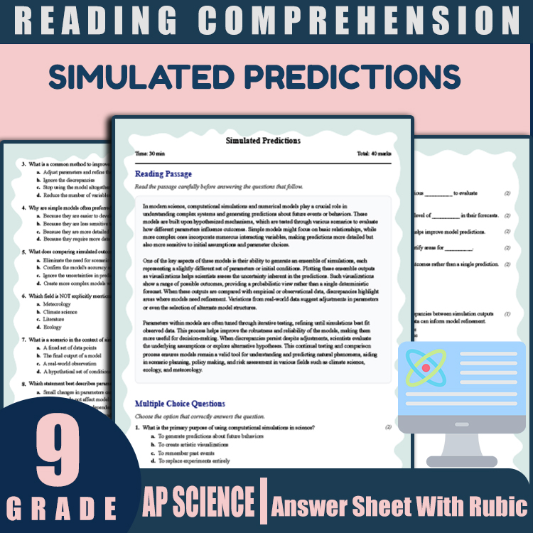 Grade 9 Science reading worksheets worksheet — Grade 9 Science | Simulated Predictions Reading Worksheet (PDF with Answer…