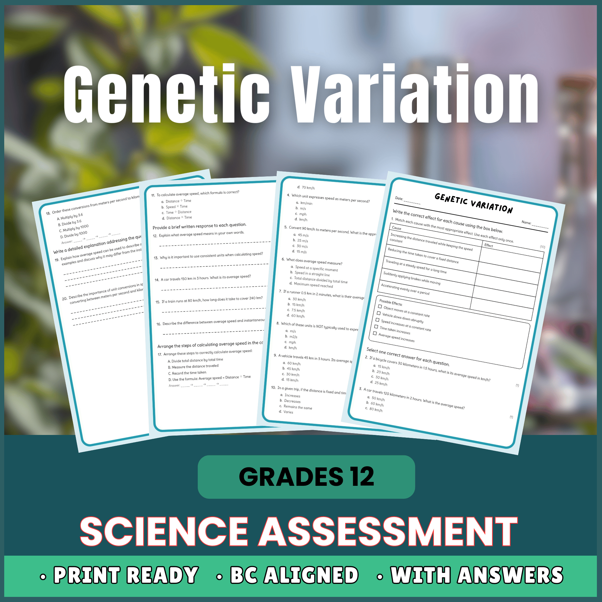 Grade 12 Science |  Genetic Variation Worksheet (Worksheet + Answer Key)