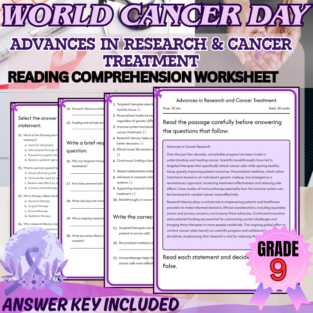 Grade 9 | World cancer day for Mastering Advances in Research | PDF + Answer Key
