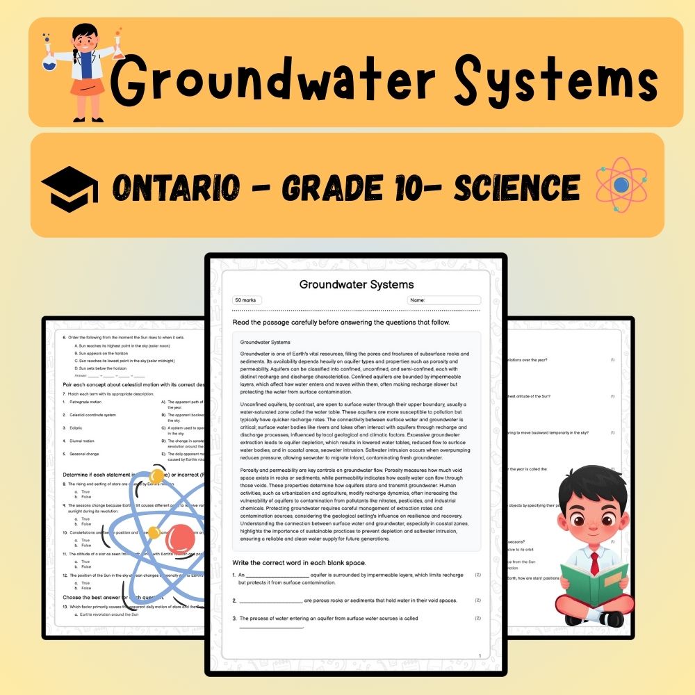 Grade 10 Science worksheet worksheet — Grade 10 Science | Groundwater Systems Worksheet (Answer Key) – Ontario Standards —…