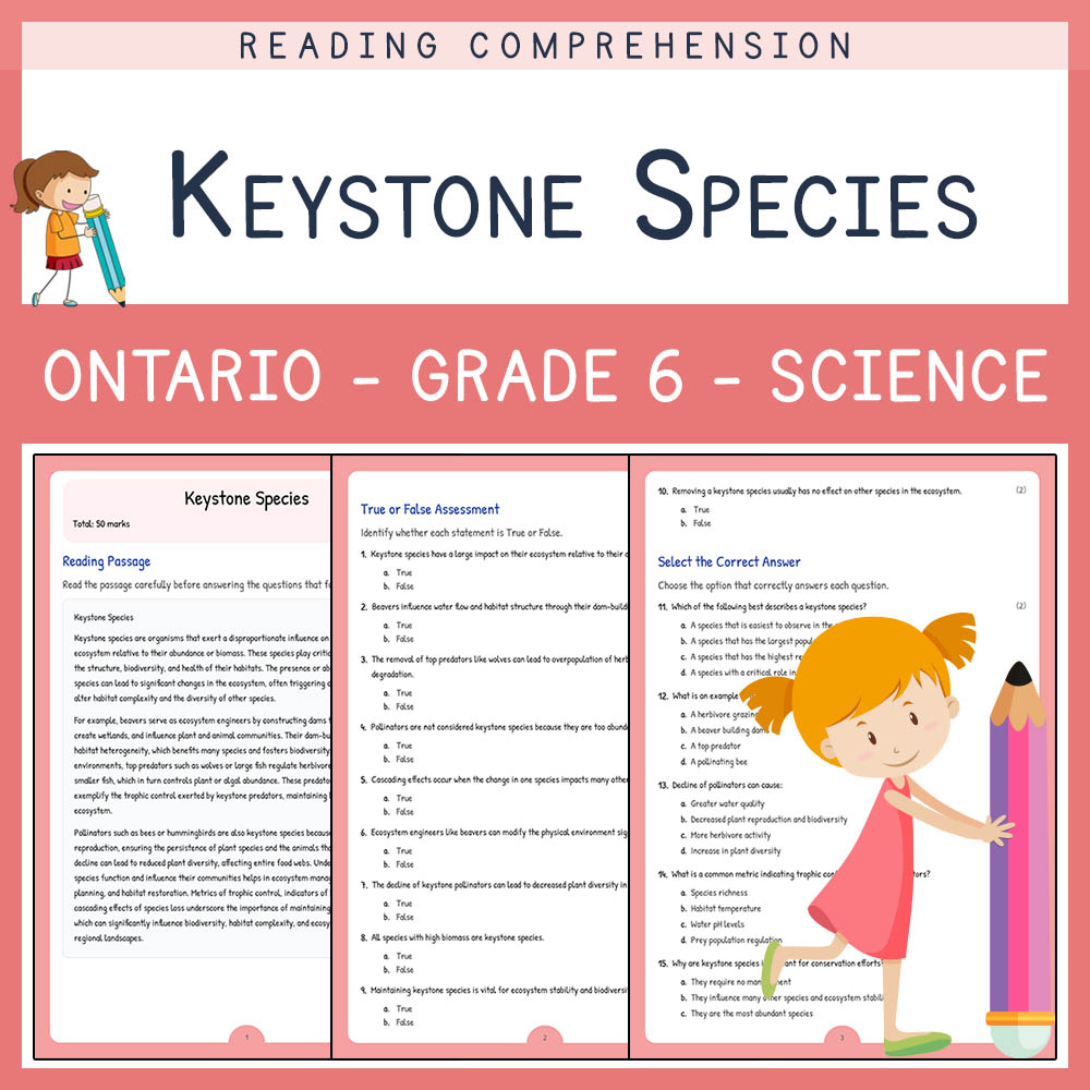 Grade 6 Science worksheet worksheet — Grade 6 Science | Keystone Species Worksheet & Answer Key (PDF) — page 1