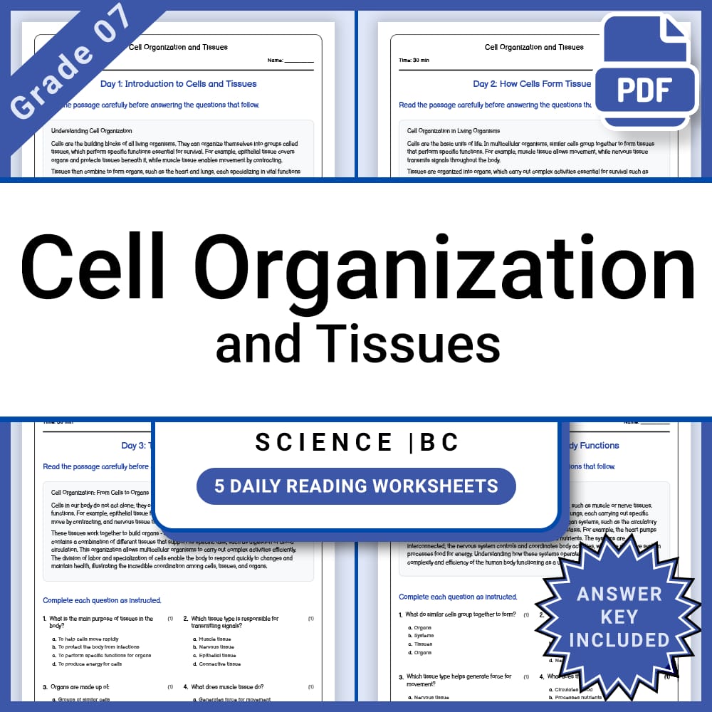 Grade 7 Science Lesson Group Bundle | Cell Structures and Processes — included worksheet 3