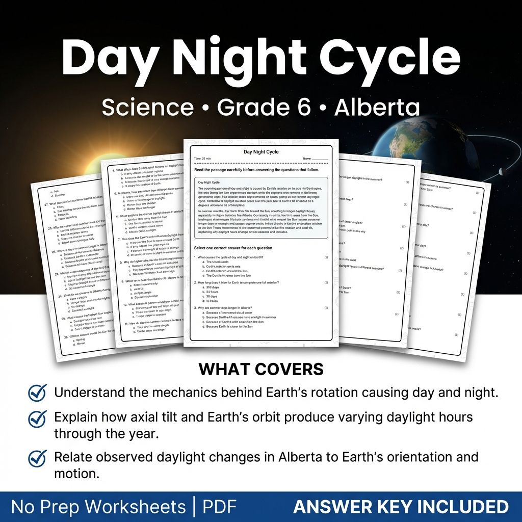 Grade 6 Science Worksheet on Day Night Cycle | Alberta Standards