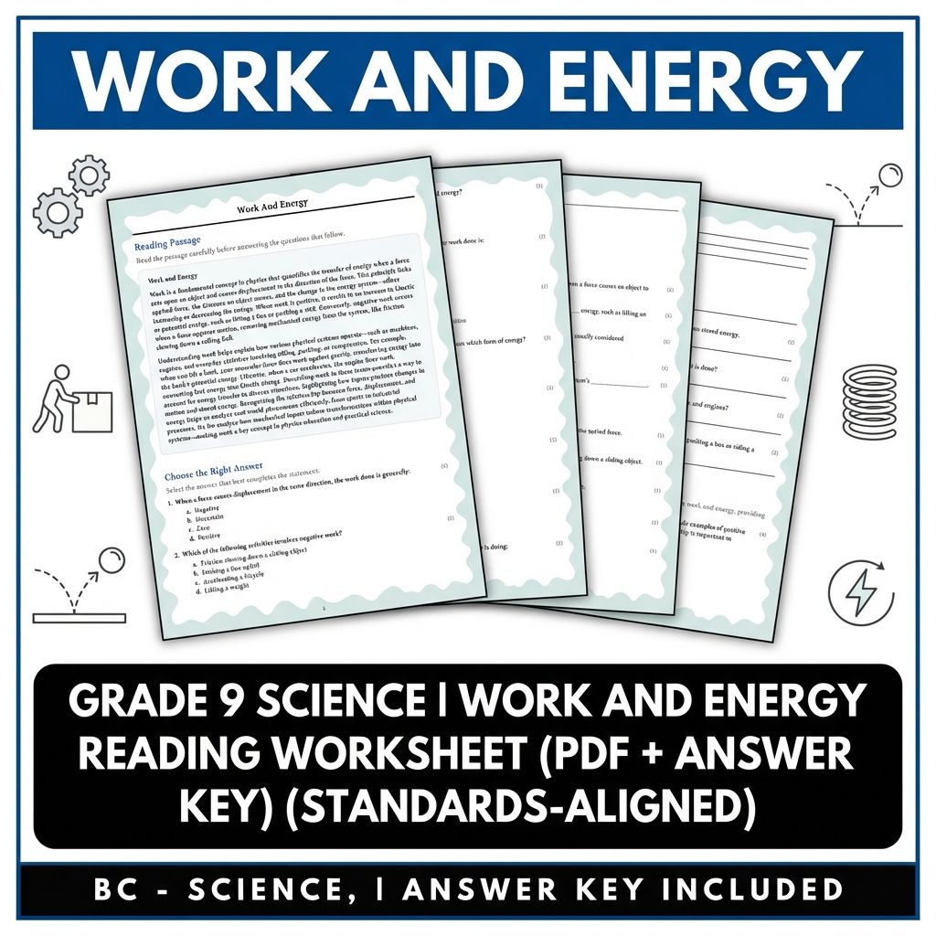 Grade 9 Science | Work and Energy Reading Worksheet (PDF + Answer Key) 