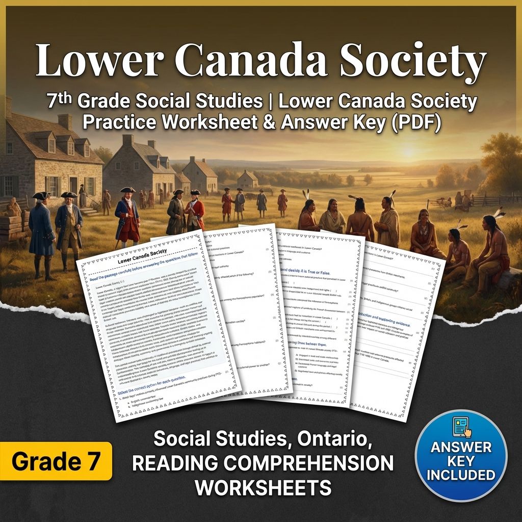 7th Grade Social Studies | Lower Canada Society Practice Worksheet & Answer Key 