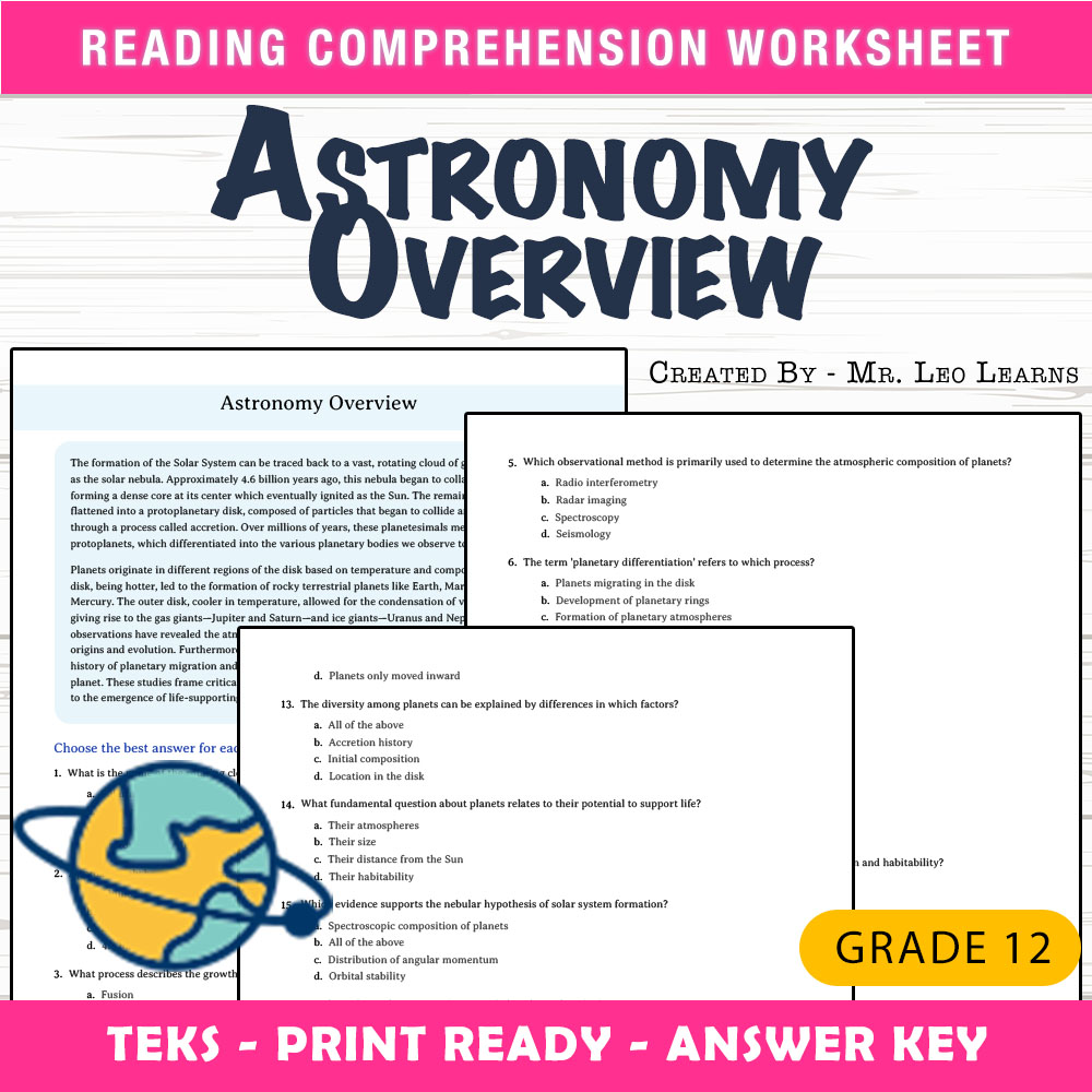 Grade 12 Science worksheet worksheet — Grade 12 Science — Astronomy Overview Worksheet for Mastering Solar System Concepts…