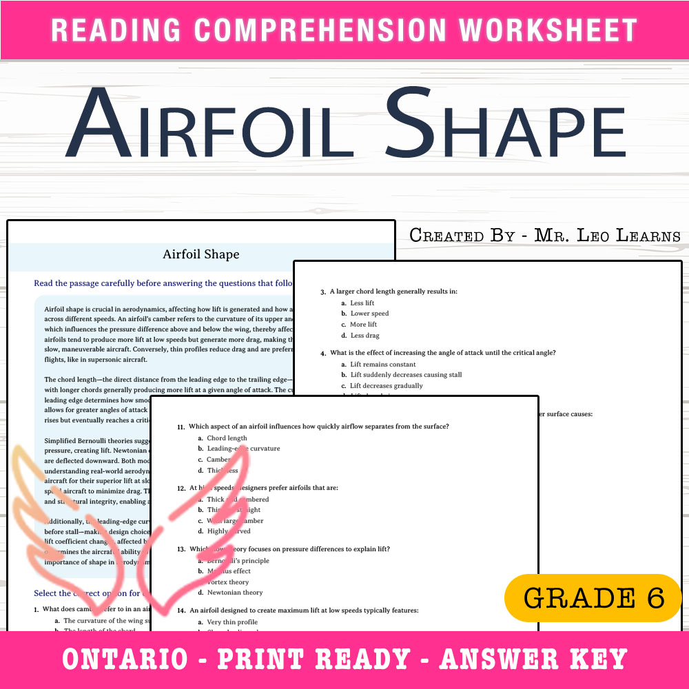 Grade 6 Science worksheet worksheet — Grade 6 Science — Airfoil Shape Worksheet for Mastering Aerodynamics — page 1