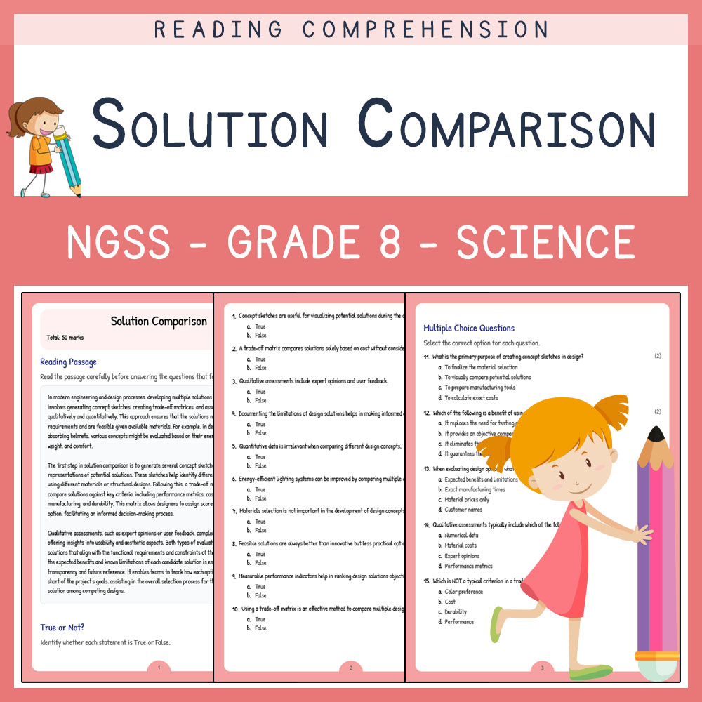 Grade 8 Science worksheet worksheet — Grade 8 Science | Solution Comparison Worksheet for NGSS Standards (PDF + Answer Key…