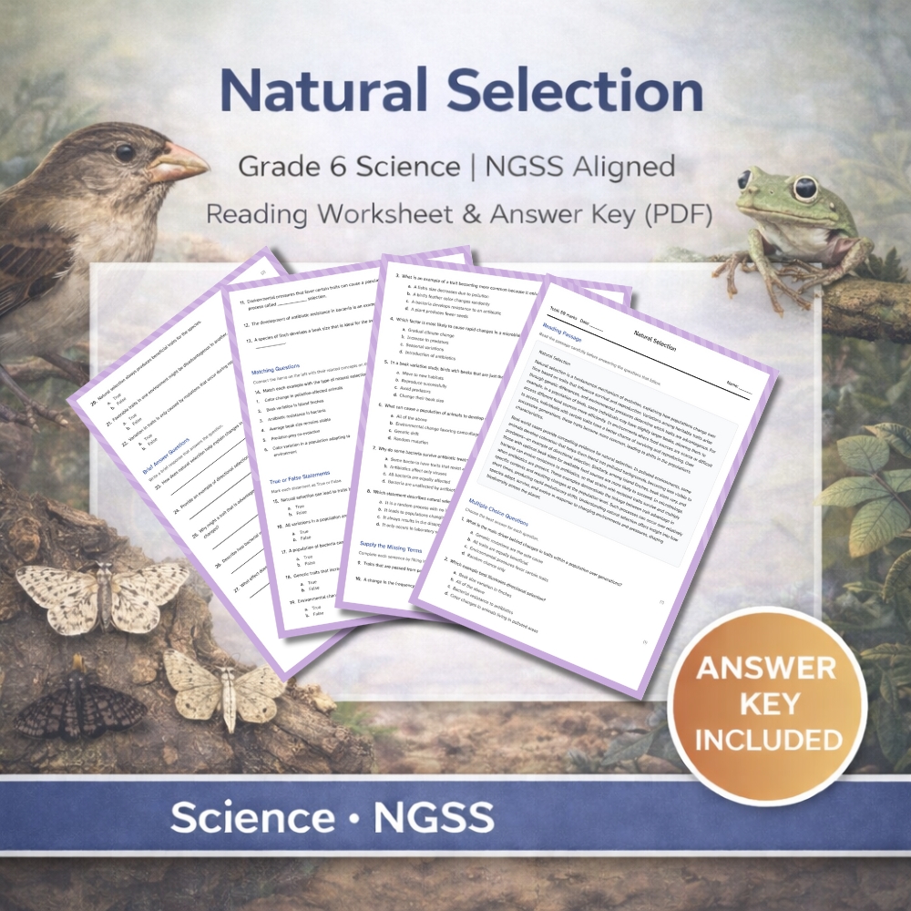 Grade 6 Science | Ecosystems, Evolution & Biodiversity | NGSS Worksheet Bundle — included worksheet 1