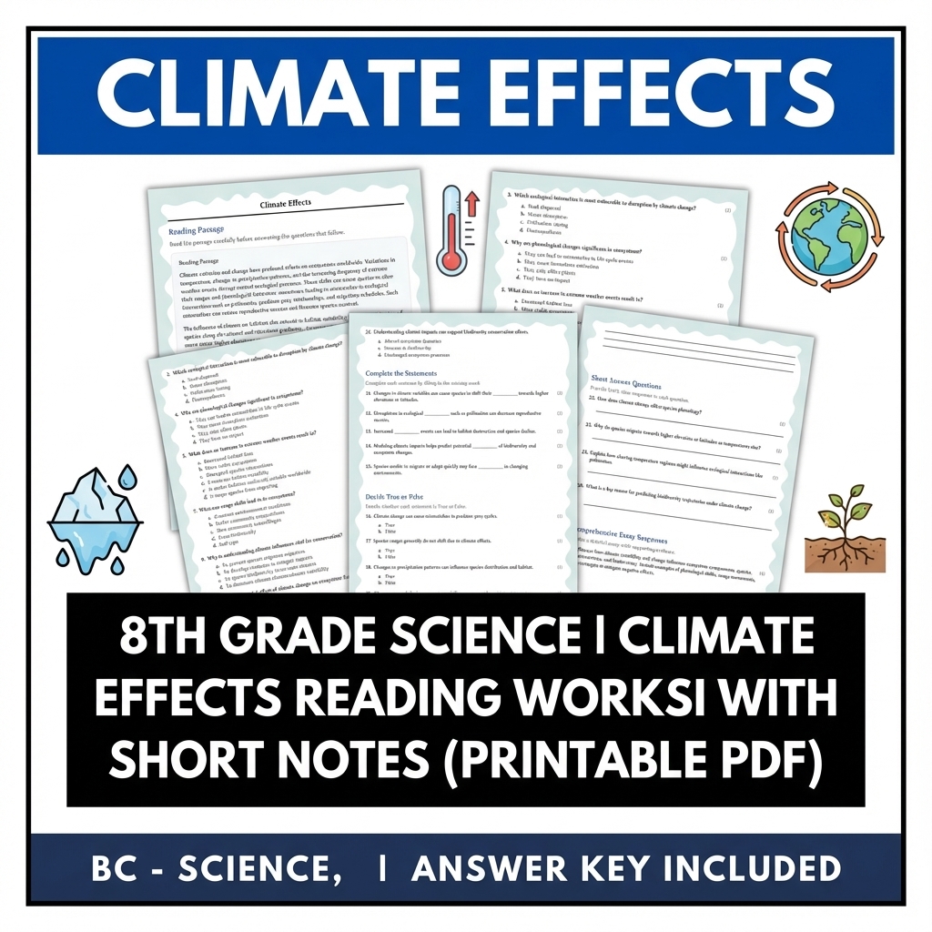 Grade 8 Science | Climate Effects Reading Worksheet (PDF + Answer Key)