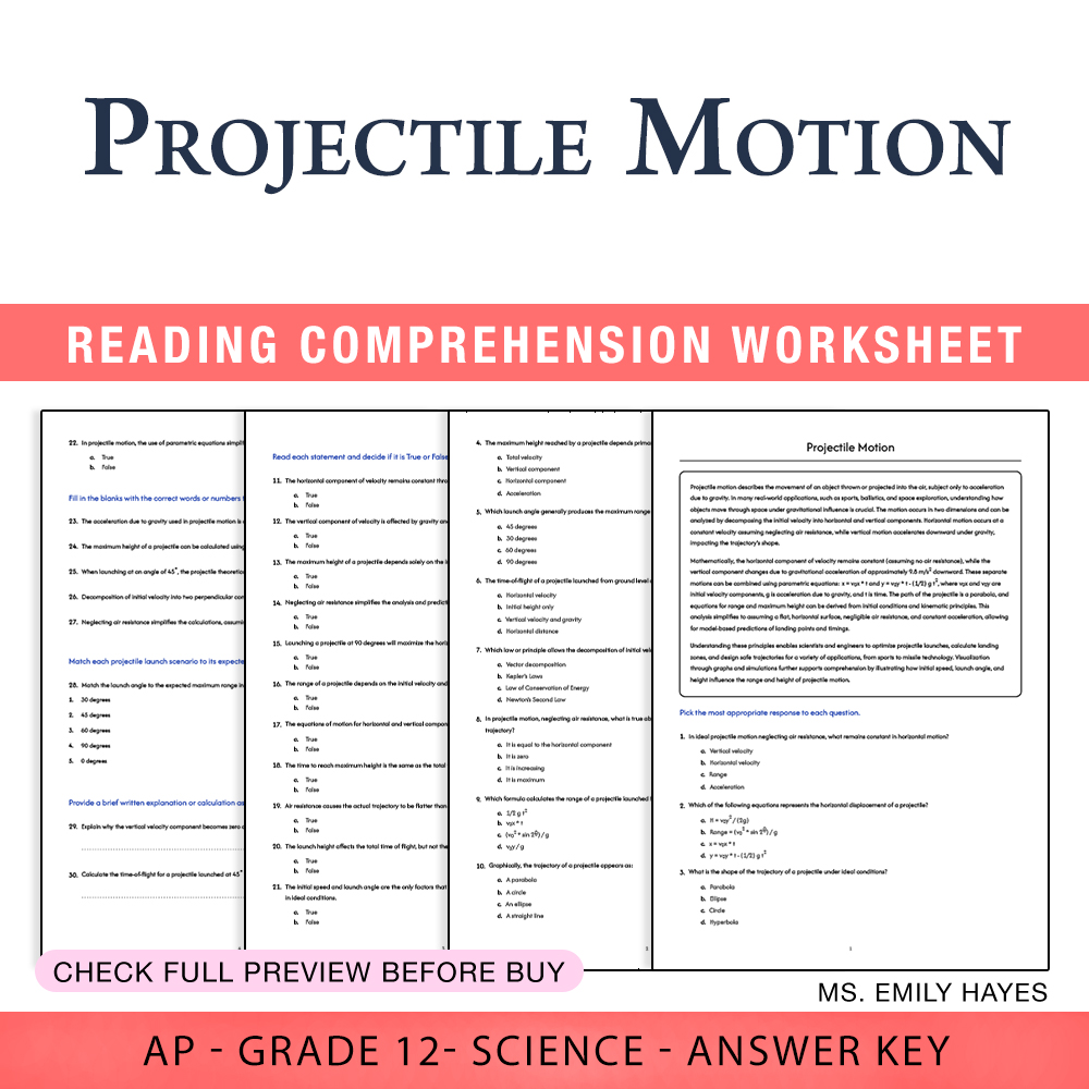 Grade 12 Science worksheet assessment worksheet — Grade 12 Science | Projectile Motion Assessment Worksheet (PDF+ Answer K…