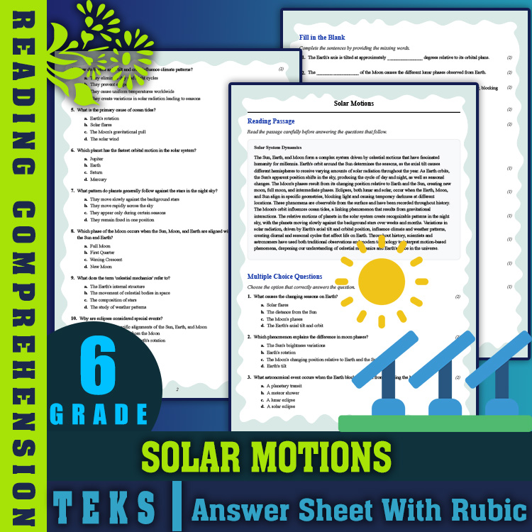 Grade 6 Science reading worksheets worksheet — 6th Grade Science | Solar Motions Reading Worksheets (PDF + Answer Key) — p…
