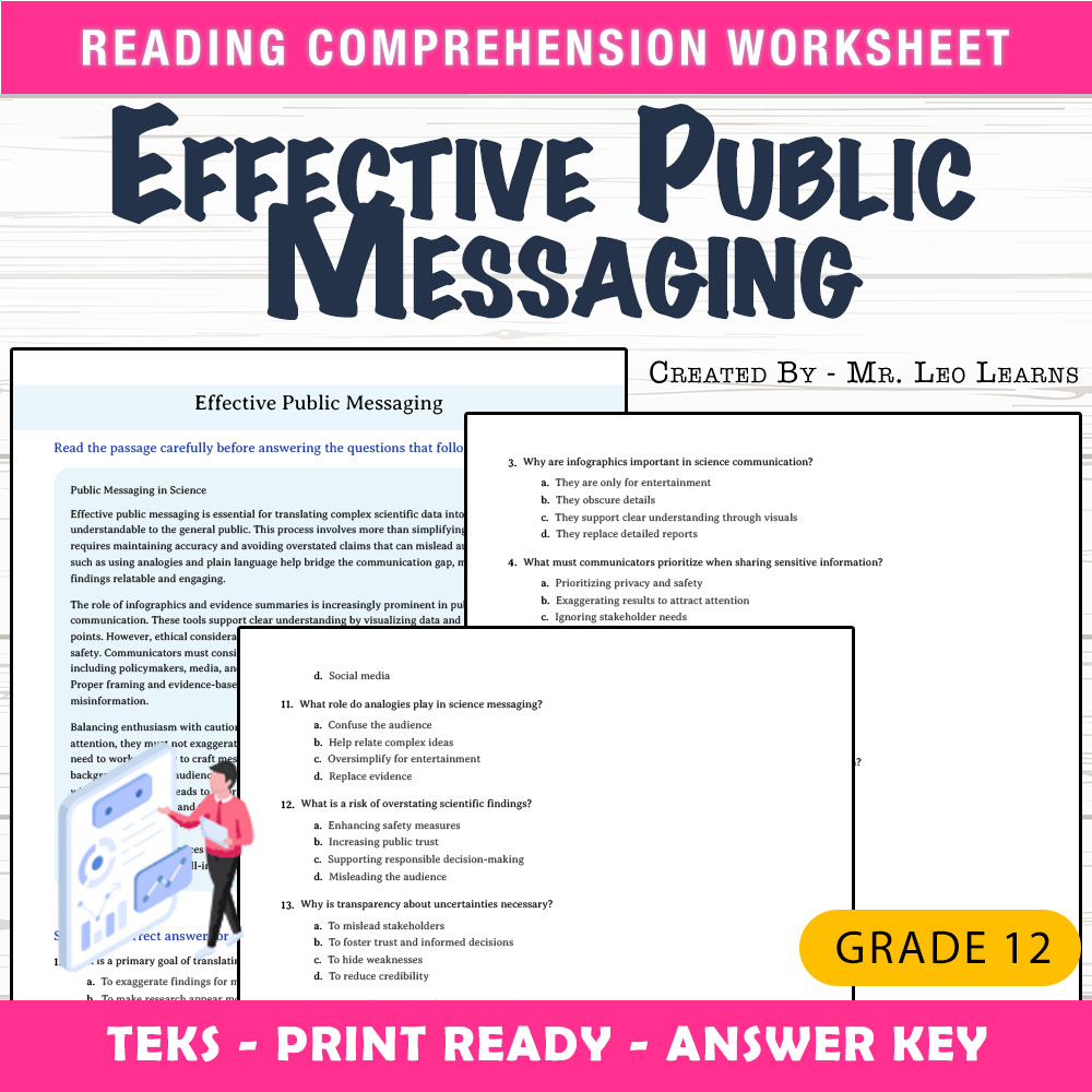 Grade 12 Science worksheet worksheet — Grade 12 Science – Effective Public Messaging Worksheet for Mastery — page 1