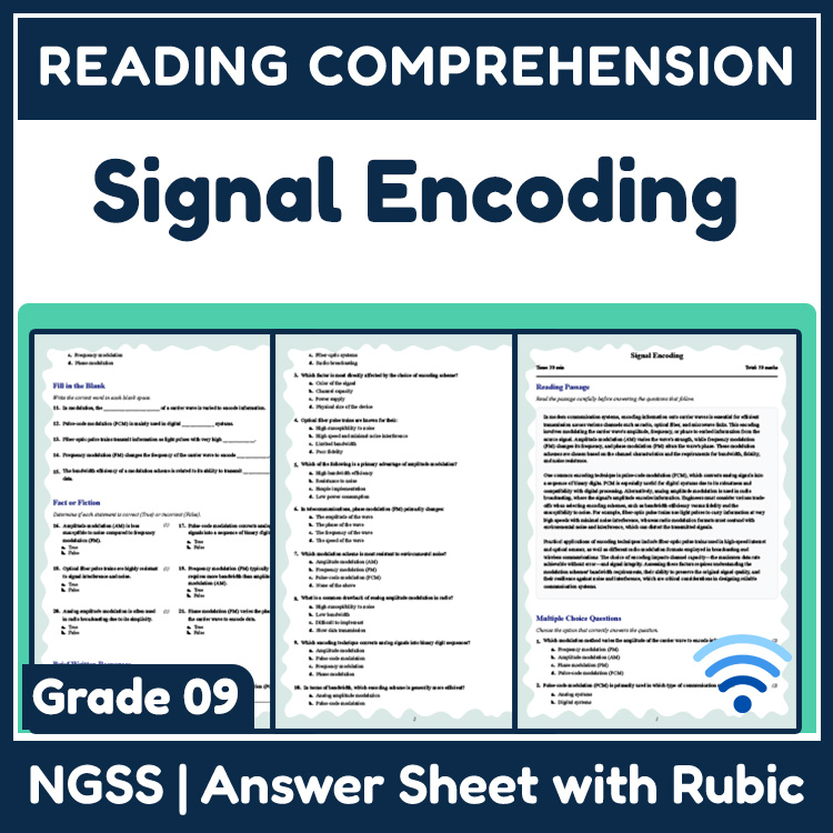 Grade 9 Science reading worksheets worksheet — Grade 9 Science | Signal Encoding Reading Worksheet (PDF + Answer Key) — pa…
