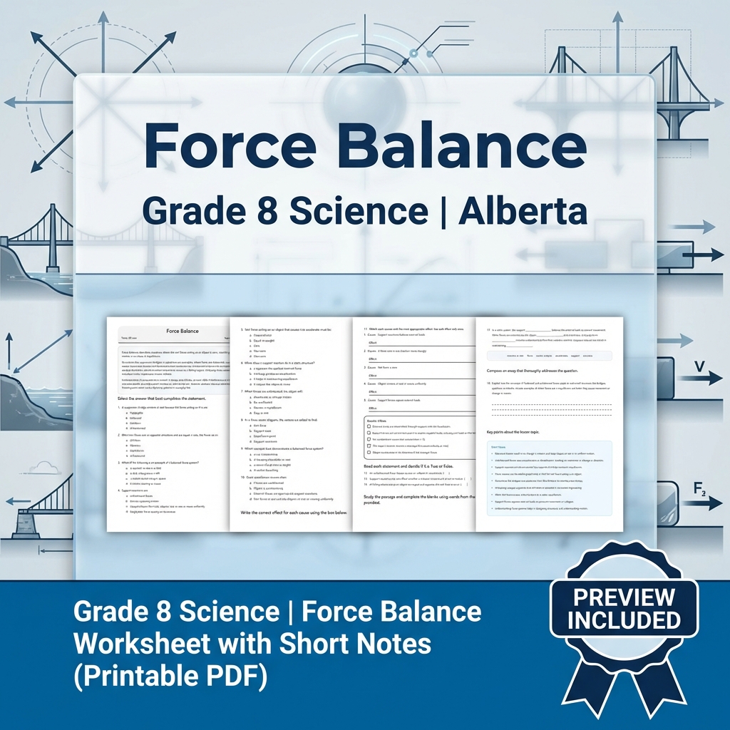Grade 8 Science Forces & Motion UNIT Bundle – Alberta Curriculum  — included worksheet 7