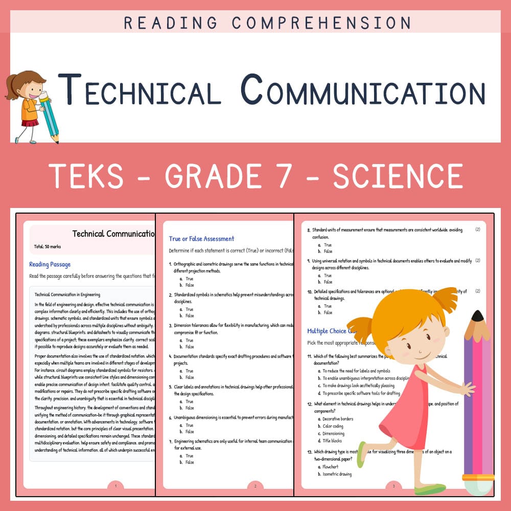 Grade 7 Science worksheet elena worksheet — Grade 7 Science | Technical Communication Worksheet | TEKS Aligned — page 1