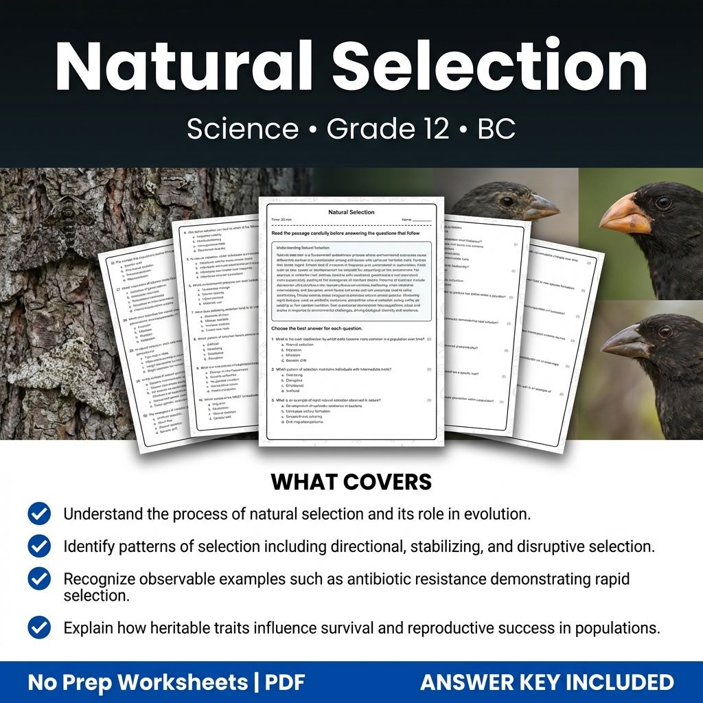 Natural Selection Grade 12 Science Worksheet | BC Standards Practice