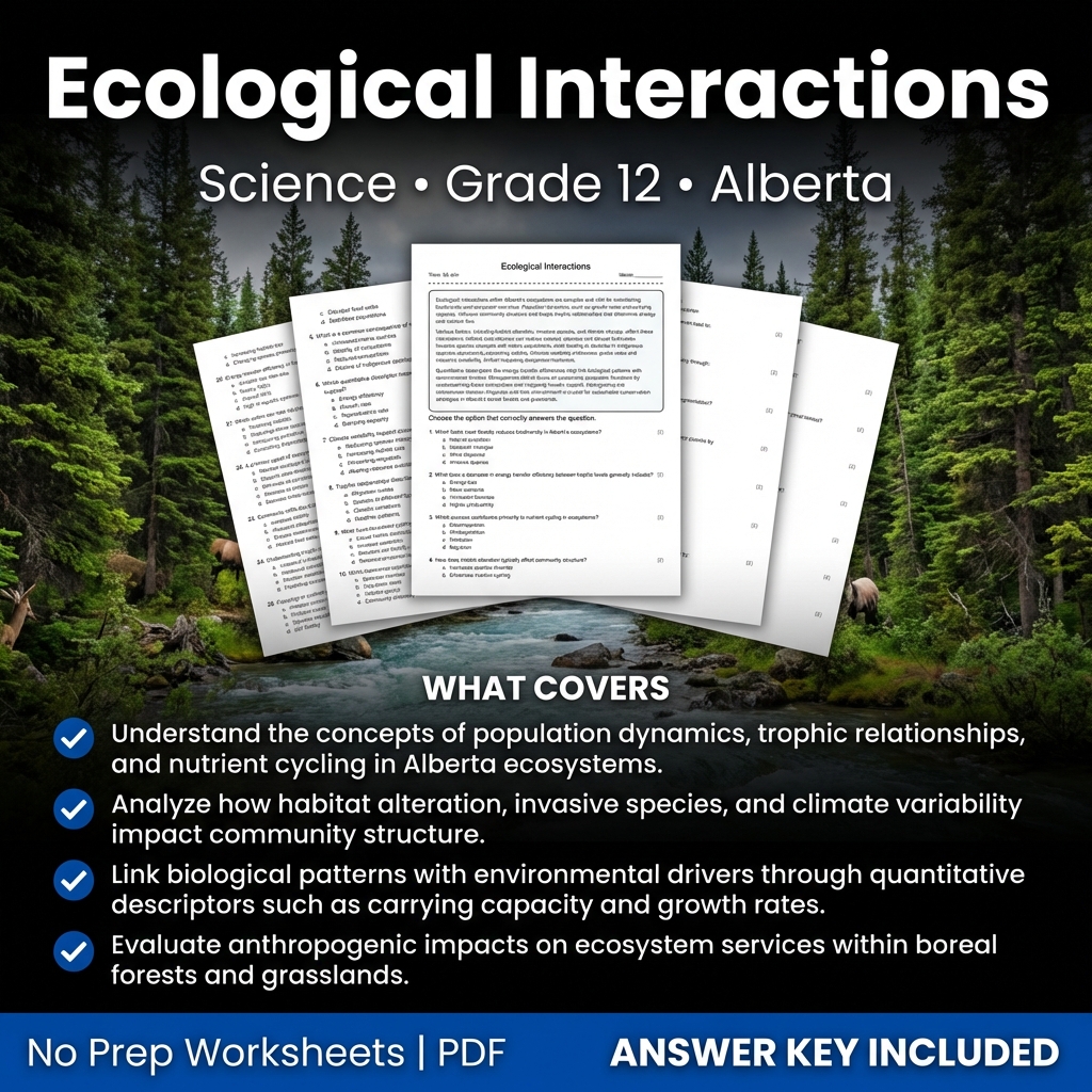 Ecological Interactions Worksheet | Science | Grade 12 Alberta Standards