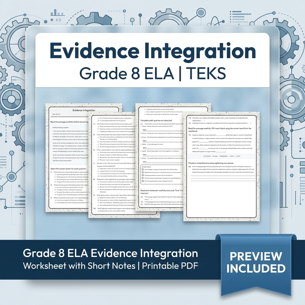 Grade 8 Evidence & Grammar ELA Full-Year Bundle TEKS — included worksheet 9