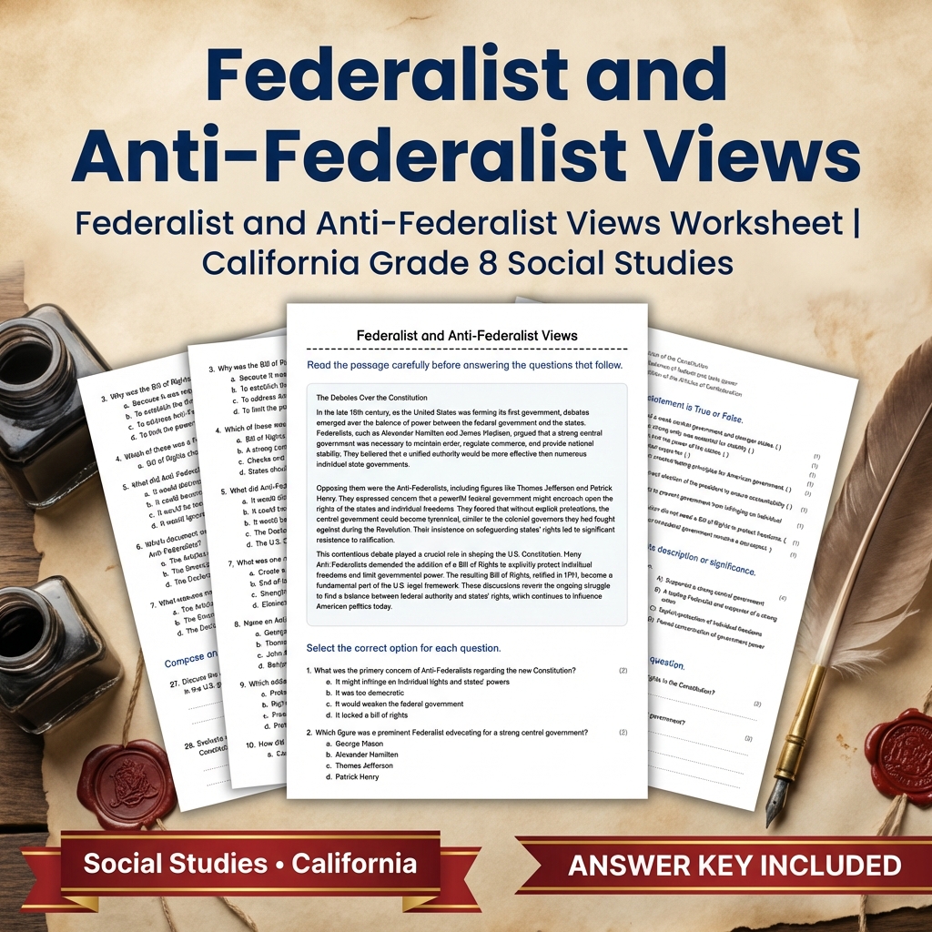 Federalist and Anti-Federalist Views | California Grade 8 Social Studies