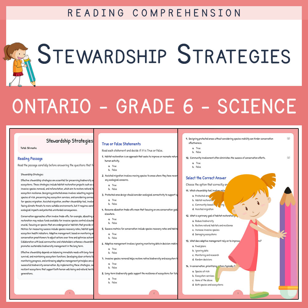 Grade 6 Science worksheet worksheet — Grade 6 Science | Stewardship Strategies Worksheet & Answer Key (PDF) — page 1