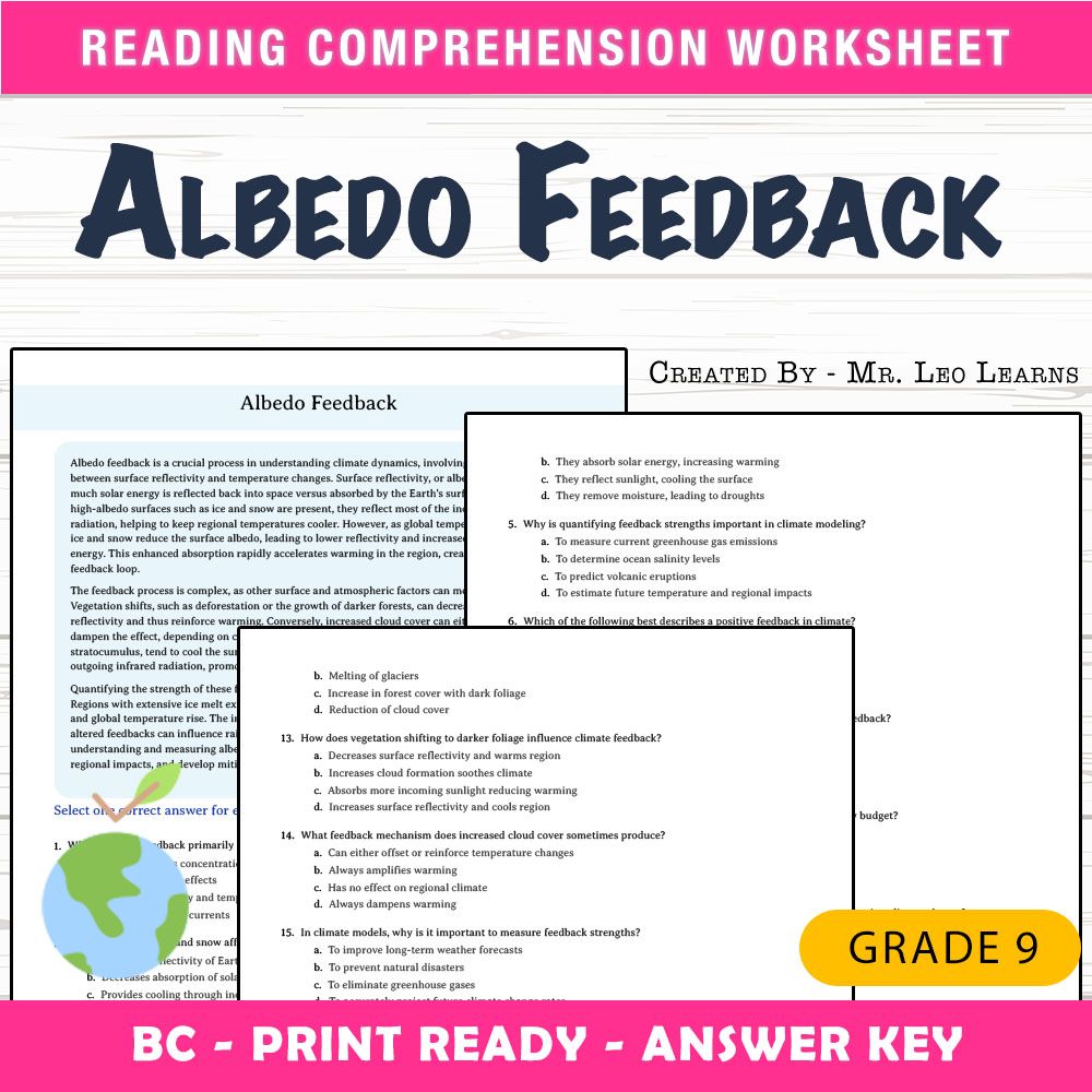 Grade 9 Science worksheet mcq paper worksheet — Grade 9 Science — Worksheet MCQ Paper for Mastering Albedo Feedback — page 1
