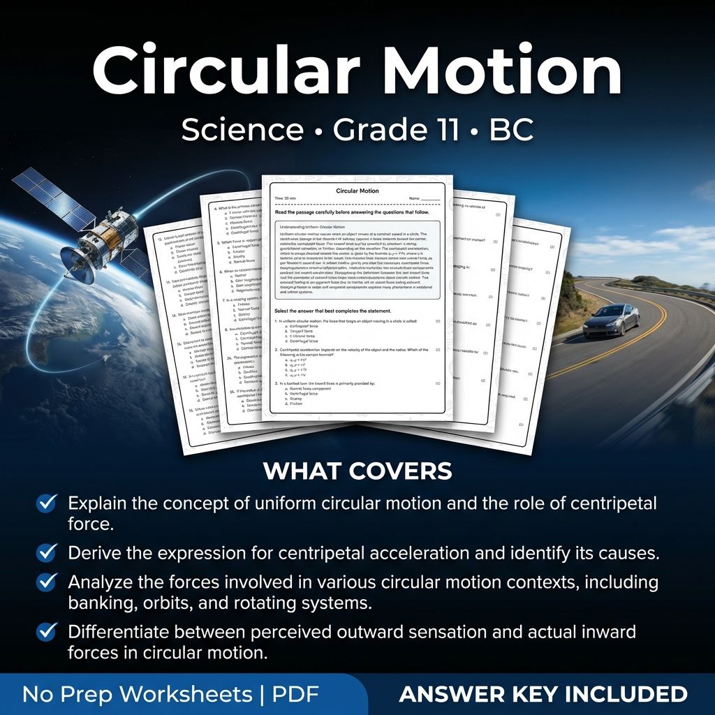 Grade 11 Science Worksheet on Circular Motion | Standard BC Standards