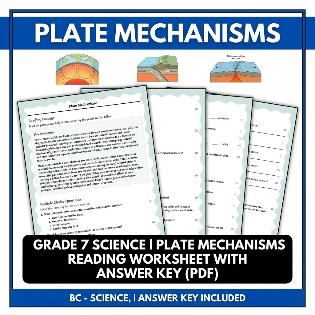 Grade 7 Science | Plate Mechanisms Reading Worksheet with Answer Key (PDF)