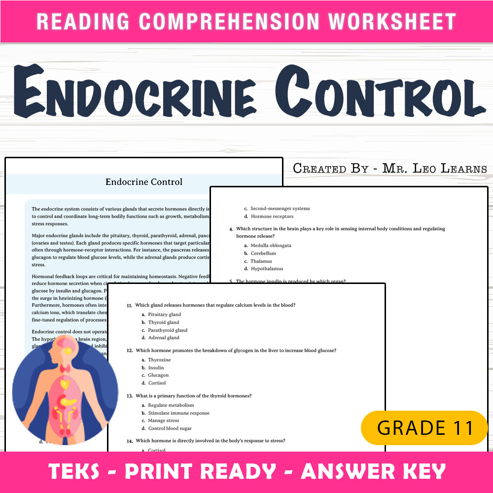 Grade 11 Science worksheet worksheet — Grade 11 Science – Endocrine Control Worksheet for Mastery — page 1