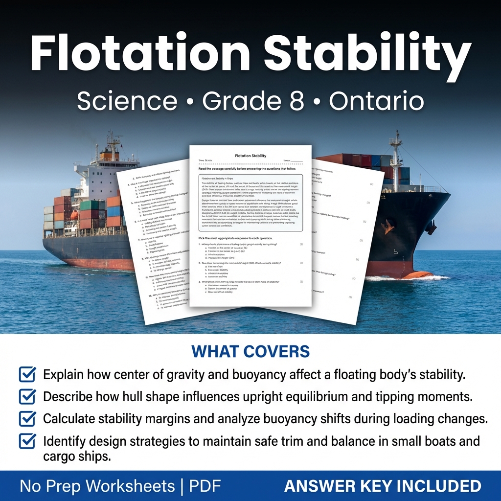 Grade 8 Science Worksheet on Flotation Stability | Ontario Standards