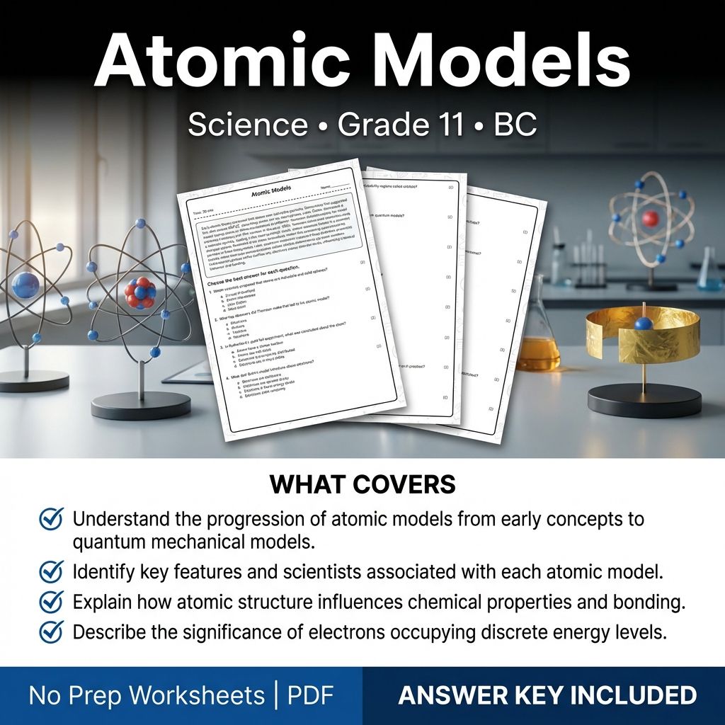 11th Grade Science | Atomic Models Worksheet & Answer Key (Printable PDF)