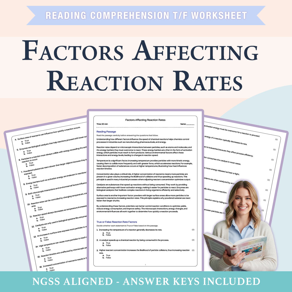 Science reading comprehensions true or false worksheet worksheet — 7th Grade Science | Factors Affecting Reaction Rates Wo…