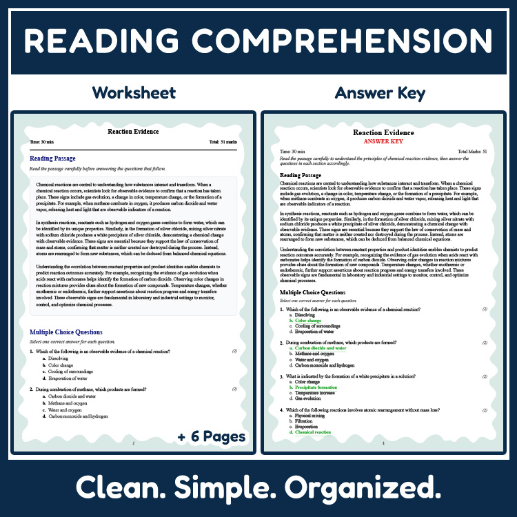 Grade 10 Science reading worksheets worksheet — 10th Grade Science | Reaction Evidence Reading Worksheet (PDF & Rubric) —…