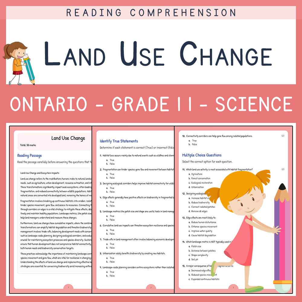 Grade 11 Science worksheet elena worksheet — Grade 11 Science Assessment | Land Use Change Worksheet Elena | Ontario — page 1