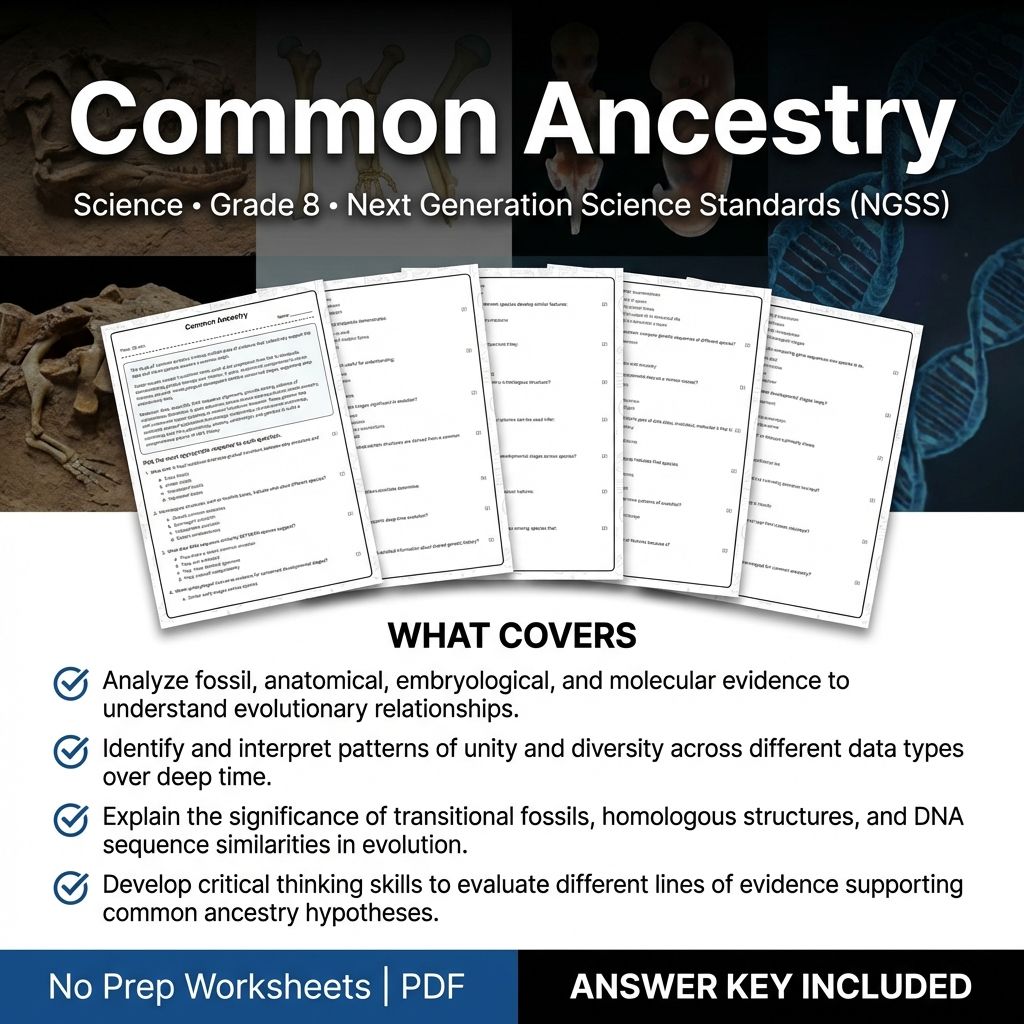 8th Grade Science | Common Ancestry Worksheet with Answer Key (Printable PDF)