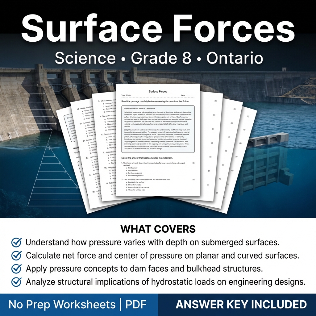 Surface Forces Science Worksheet Grade 8 | Ontario Standards Practice