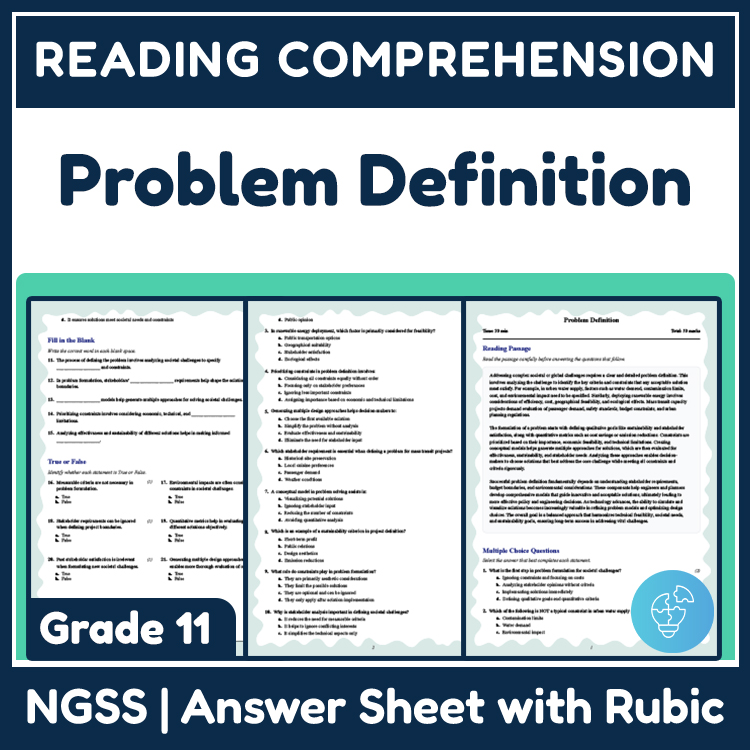 Grade 11 Science reading worksheets worksheet — Grade 11 Science | Problem Definition Reading Worksheet & Answer Key (PDF)…