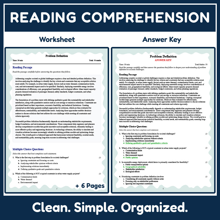 Grade 11 Science reading worksheets worksheet — Grade 11 Science | Problem Definition Reading Worksheet & Answer Key (PDF)…