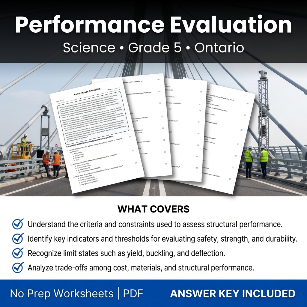 Grade 5 Science Worksheet on Performance Evaluation | Ontario Standards