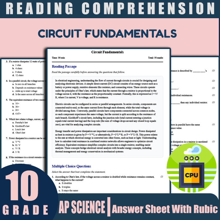 Grade 10 Science reading worksheets worksheet — 10th Grade Science | Circuit Fundamentals Reading Worksheets (PDF & Rubric…