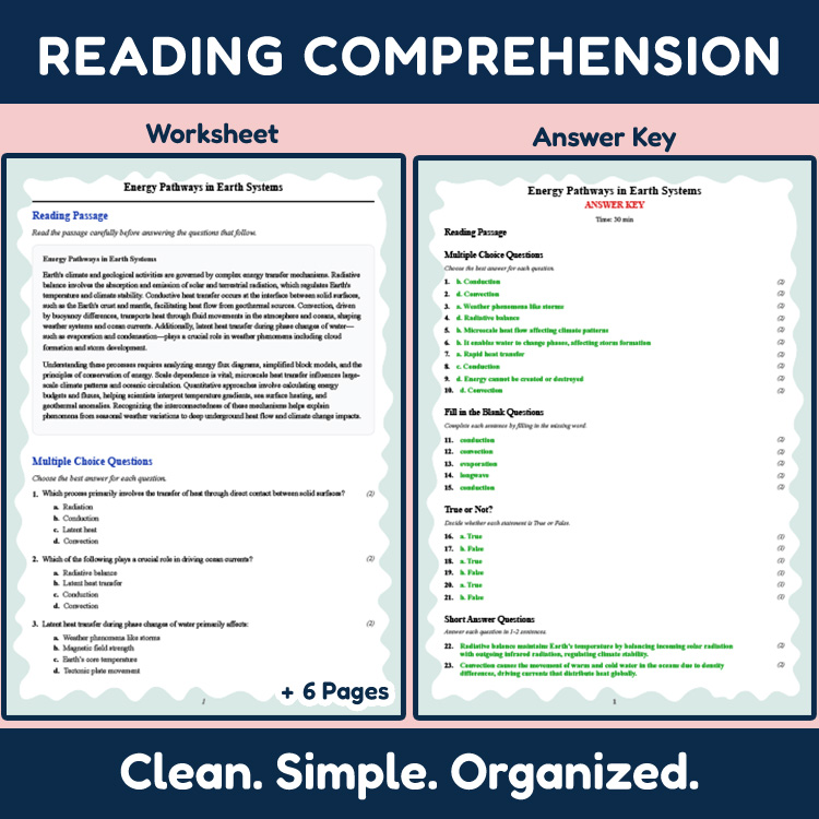 Grade 12 Science reading worksheets worksheet — Grade 12 Science | Energy Pathways in Earth Systems Reading Worksheet — pa…