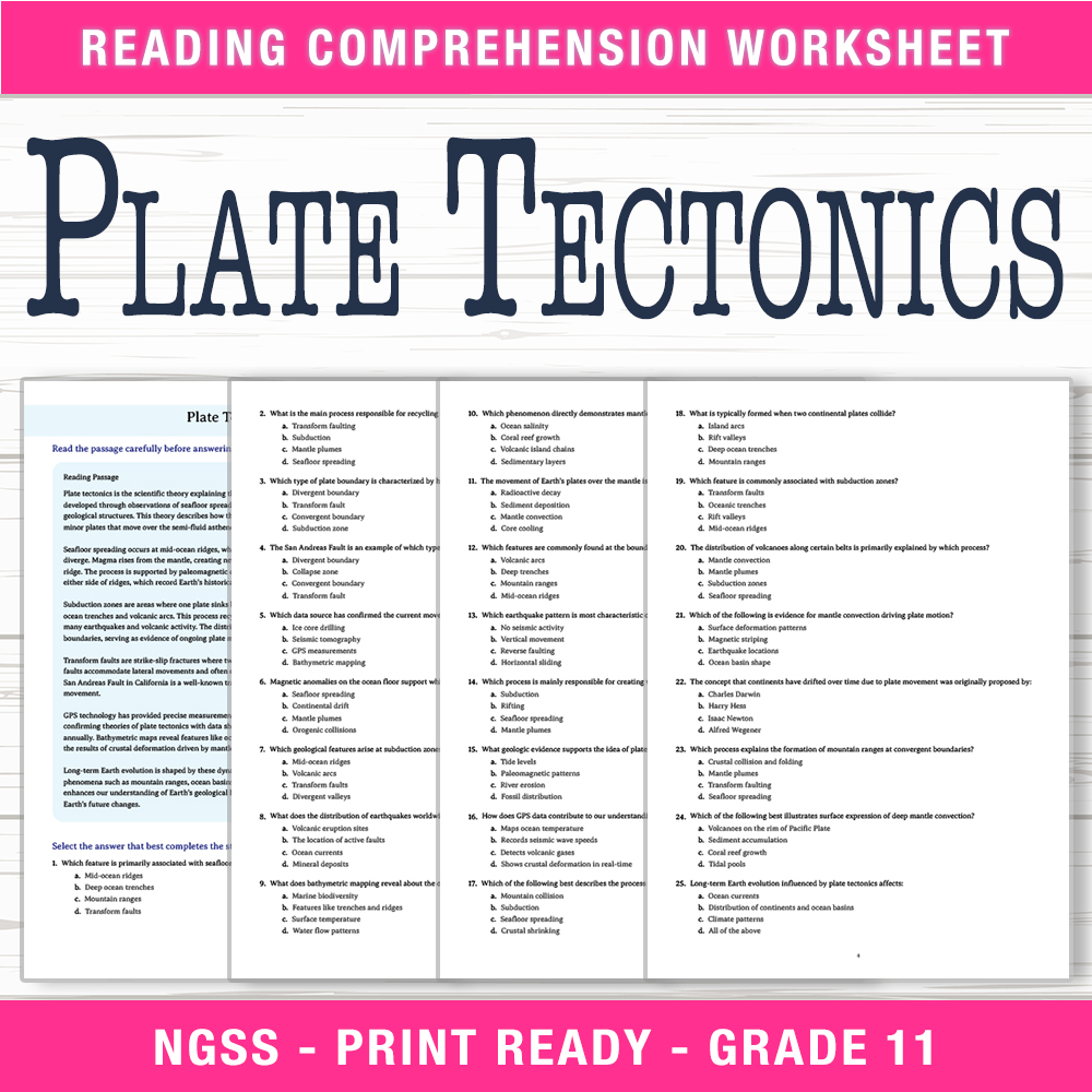 Grade 11 Science worksheet worksheet — Grade 11 Science | Plate Tectonics Worksheet (PDF + Answer Key) — page 1