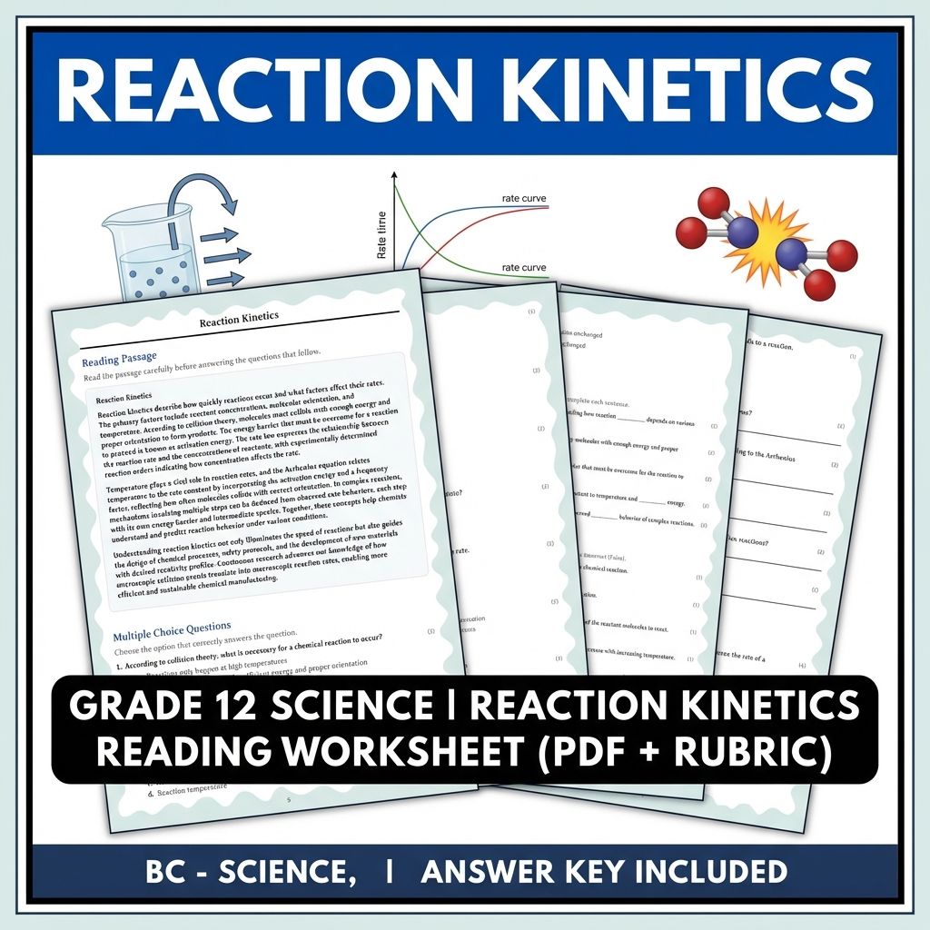 Grade 12 Science | Reaction Kinetics Reading Worksheet (PDF + Rubric)